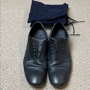 Prada Black Textured Leather Oxfords